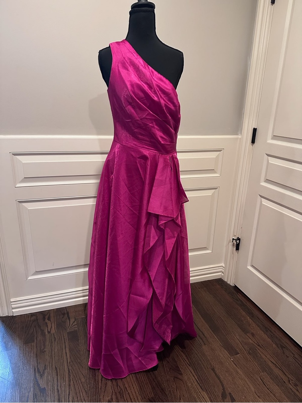 Xscape One-Shoulder Fuchsia Gown